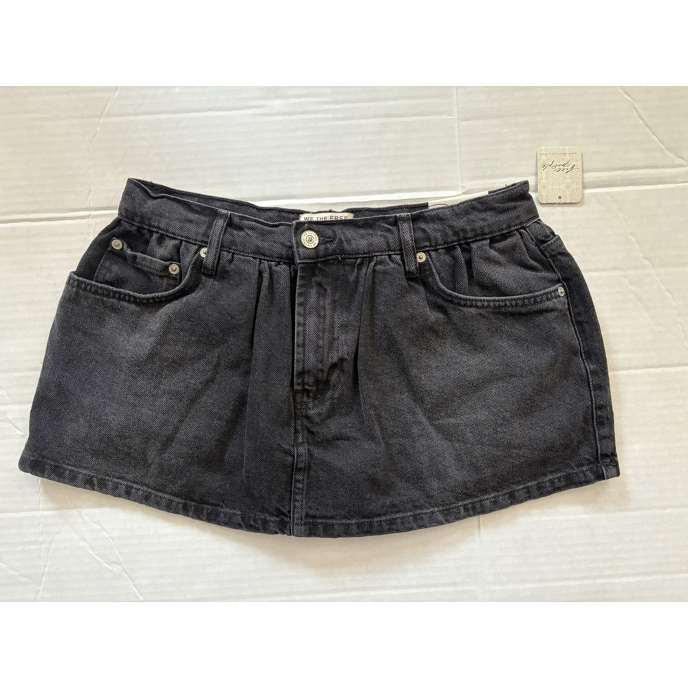 Free People We The Free Demi Denim Mini Skort Size 27 Black Denim Pockets NWT$78